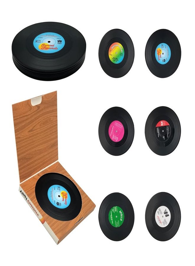DIYOMR 6Pcs Vinyl Record Coasters, 4" Coasters for Coffee Cup Drinks Car Home/Office Tabletop Decor (6Pcs Vinyls) - Image 1